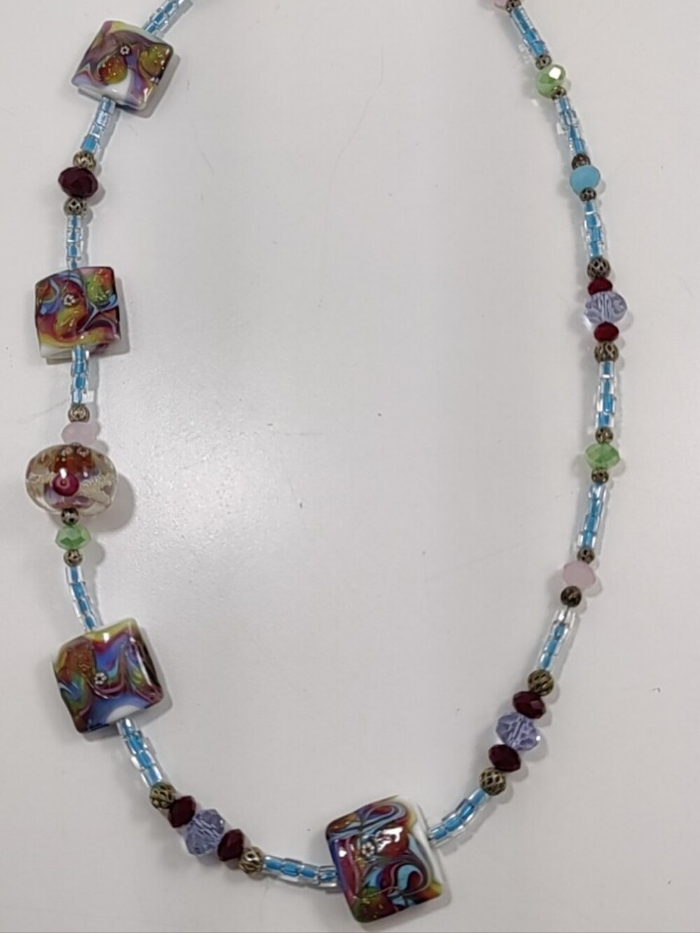Artisan Lampwork Glass Beaded Asymmetrical Multicolor Statement Necklace